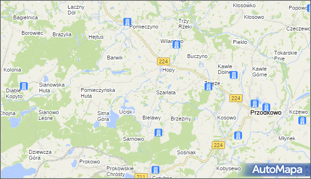 mapa Szarłata gmina Przodkowo, Szarłata gmina Przodkowo na mapie Targeo