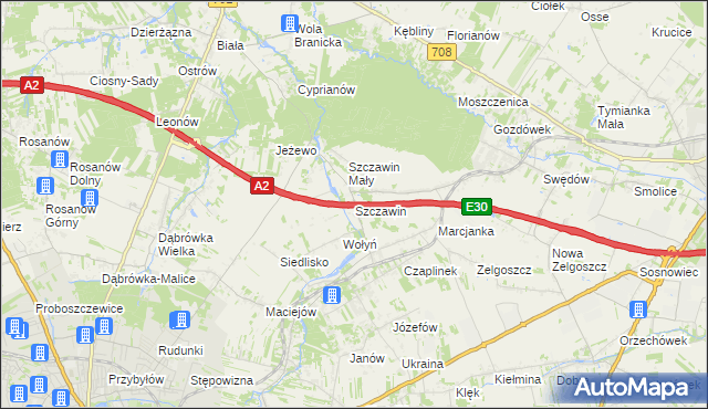 mapa Szczawin gmina Zgierz, Szczawin gmina Zgierz na mapie Targeo