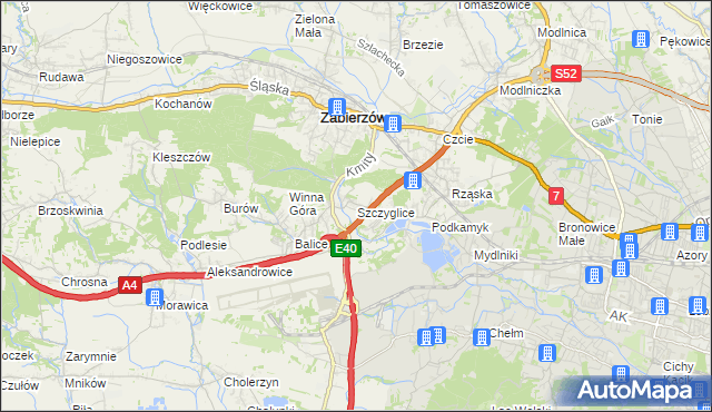 mapa Szczyglice gmina Zabierzów, Szczyglice gmina Zabierzów na mapie Targeo