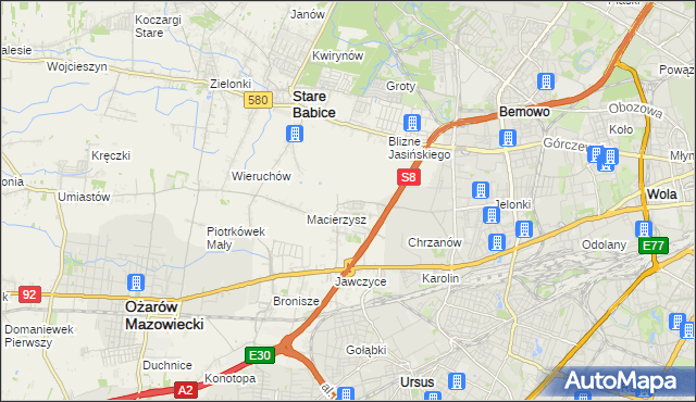 mapa Szeligi gmina Ożarów Mazowiecki, Szeligi gmina Ożarów Mazowiecki na mapie Targeo