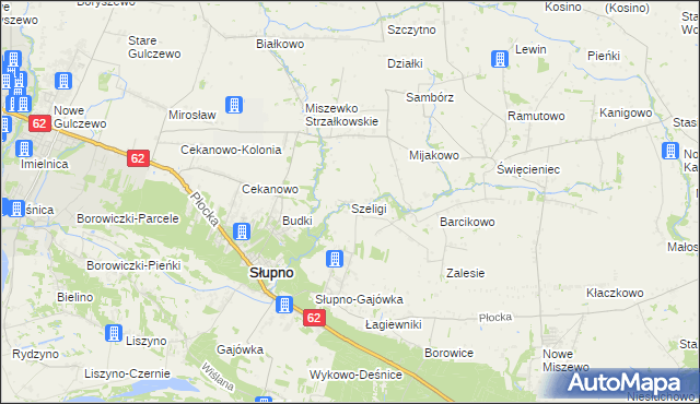 mapa Szeligi gmina Słupno, Szeligi gmina Słupno na mapie Targeo