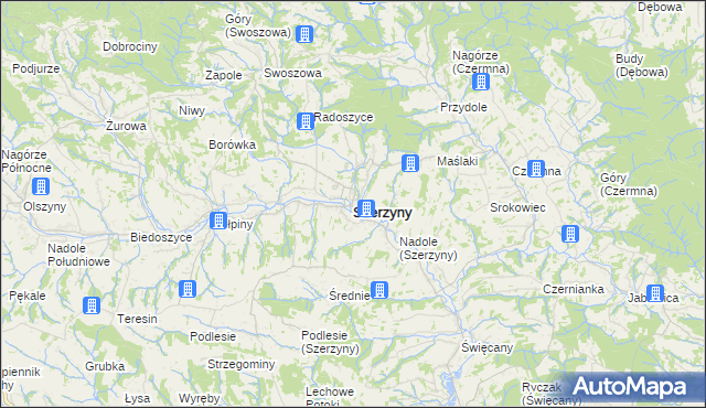 mapa Szerzyny, Szerzyny na mapie Targeo