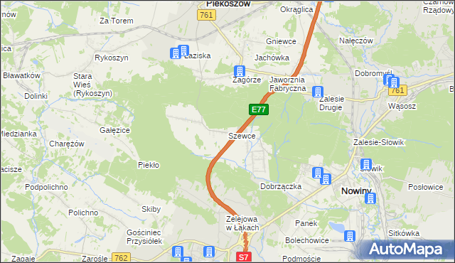 mapa Szewce gmina Sitkówka-Nowiny, Szewce gmina Sitkówka-Nowiny na mapie Targeo