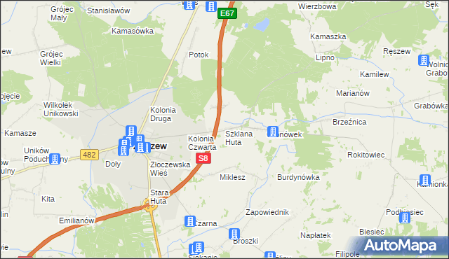 mapa Szklana Huta gmina Złoczew, Szklana Huta gmina Złoczew na mapie Targeo