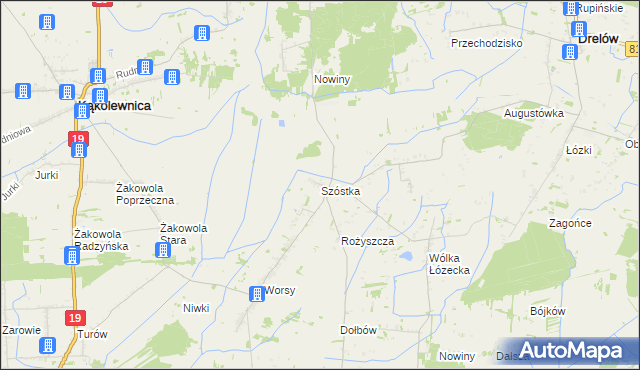 mapa Szóstka gmina Drelów, Szóstka gmina Drelów na mapie Targeo
