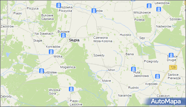 mapa Szwedy gmina Słupia Konecka, Szwedy gmina Słupia Konecka na mapie Targeo