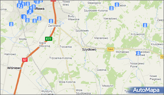 mapa Szydłowo powiat mławski, Szydłowo powiat mławski na mapie Targeo