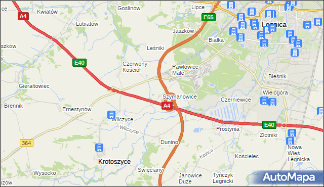 mapa Szymanowice gmina Krotoszyce, Szymanowice gmina Krotoszyce na mapie Targeo