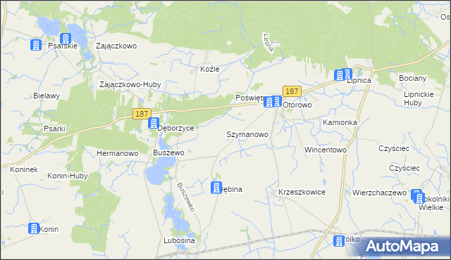 mapa Szymanowo gmina Pniewy, Szymanowo gmina Pniewy na mapie Targeo