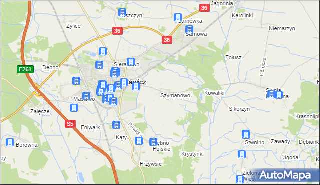 mapa Szymanowo gmina Rawicz, Szymanowo gmina Rawicz na mapie Targeo