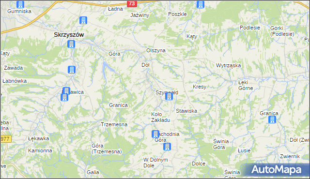 mapa Szynwałd gmina Skrzyszów, Szynwałd gmina Skrzyszów na mapie Targeo