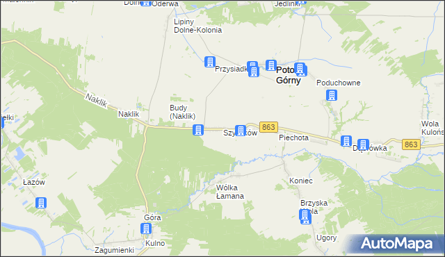 mapa Szyszków gmina Potok Górny, Szyszków gmina Potok Górny na mapie Targeo