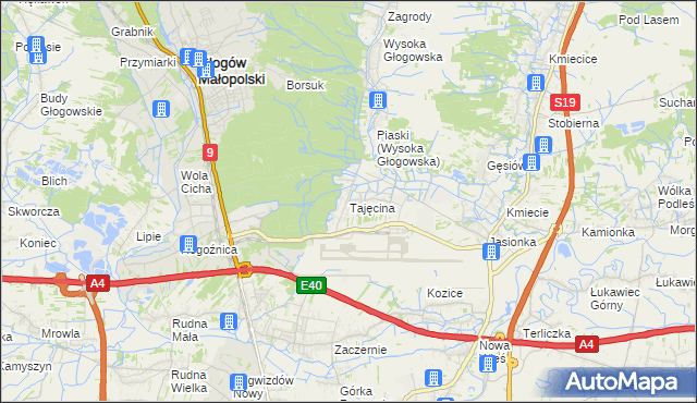 mapa Tajęcina, Tajęcina na mapie Targeo