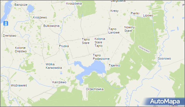 mapa Tajno Podjeziorne, Tajno Podjeziorne na mapie Targeo