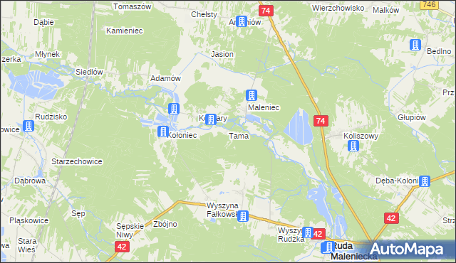 mapa Tama gmina Ruda Maleniecka, Tama gmina Ruda Maleniecka na mapie Targeo