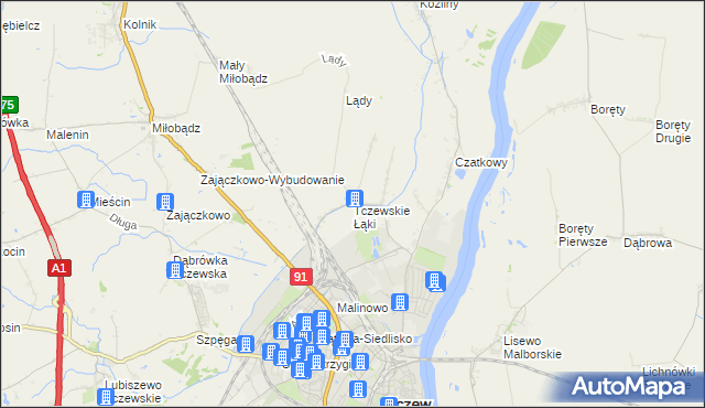 mapa Tczewskie Łąki, Tczewskie Łąki na mapie Targeo