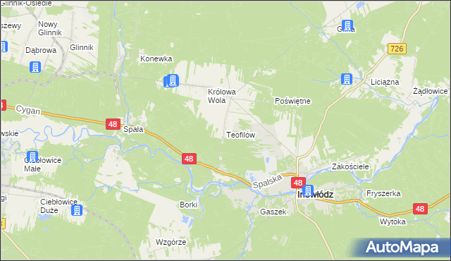 mapa Teofilów gmina Inowłódz, Teofilów gmina Inowłódz na mapie Targeo