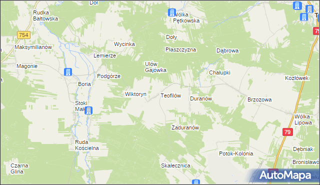 mapa Teofilów gmina Tarłów, Teofilów gmina Tarłów na mapie Targeo