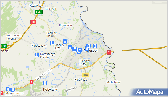 mapa Terespol powiat bialski, Terespol powiat bialski na mapie Targeo
