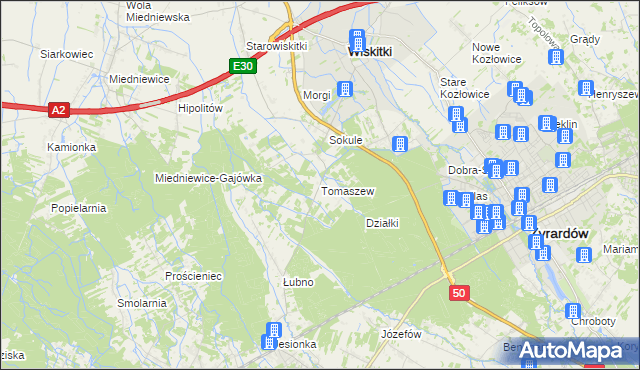 mapa Tomaszew gmina Wiskitki, Tomaszew gmina Wiskitki na mapie Targeo