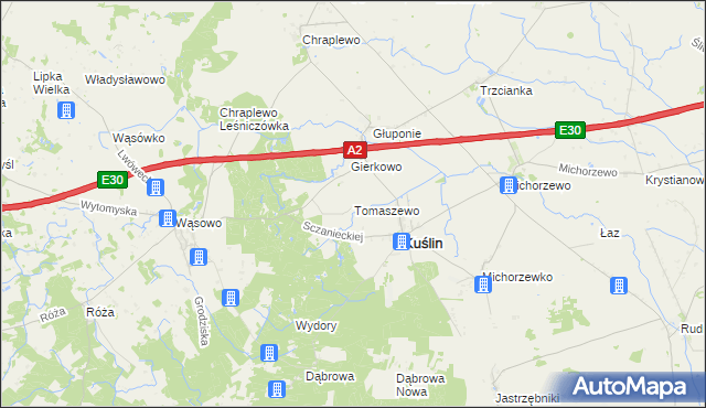 mapa Tomaszewo gmina Kuślin, Tomaszewo gmina Kuślin na mapie Targeo