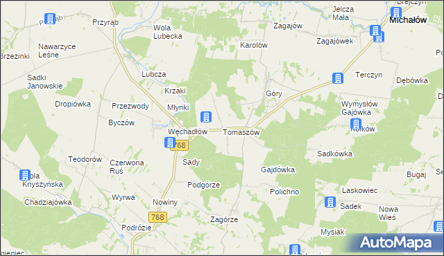 mapa Tomaszów gmina Michałów, Tomaszów gmina Michałów na mapie Targeo