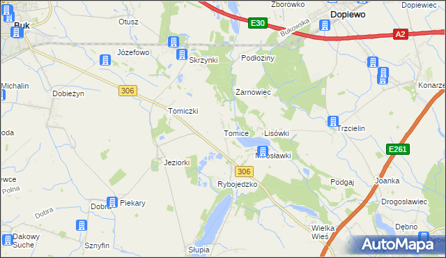 mapa Tomice gmina Stęszew, Tomice gmina Stęszew na mapie Targeo