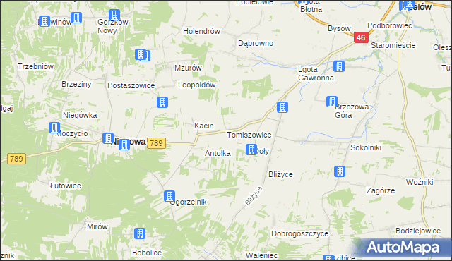 mapa Tomiszowice, Tomiszowice na mapie Targeo