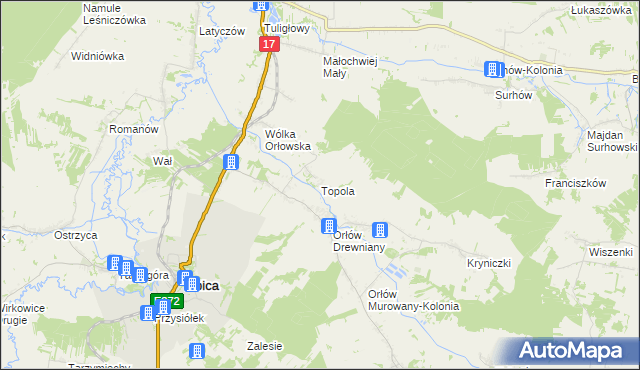 mapa Topola gmina Izbica, Topola gmina Izbica na mapie Targeo