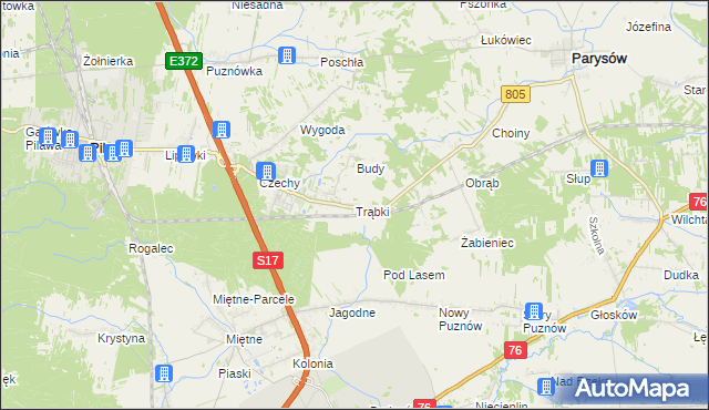 mapa Trąbki gmina Pilawa, Trąbki gmina Pilawa na mapie Targeo