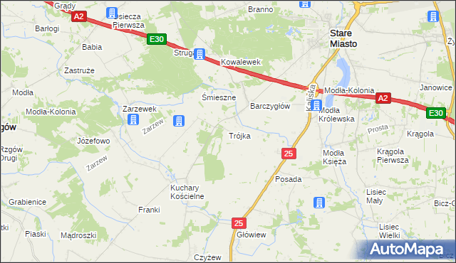 mapa Trójka gmina Stare Miasto, Trójka gmina Stare Miasto na mapie Targeo