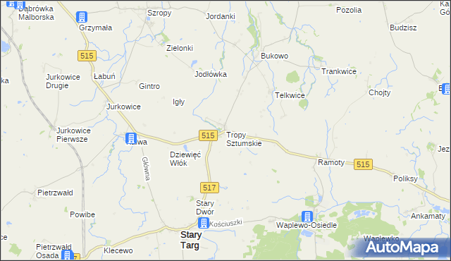 mapa Tropy Sztumskie, Tropy Sztumskie na mapie Targeo