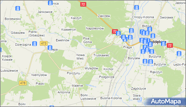 mapa Truskawiec gmina Poddębice, Truskawiec gmina Poddębice na mapie Targeo