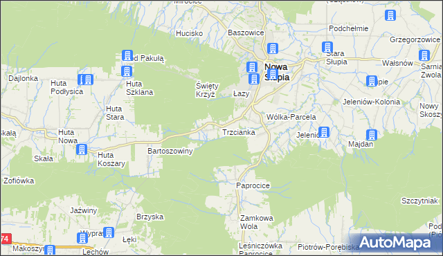 mapa Trzcianka gmina Nowa Słupia, Trzcianka gmina Nowa Słupia na mapie Targeo