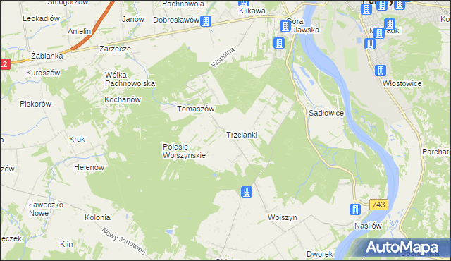 mapa Trzcianki gmina Janowiec, Trzcianki gmina Janowiec na mapie Targeo