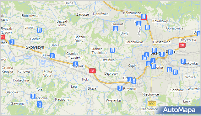 mapa Trzcinica gmina Jasło, Trzcinica gmina Jasło na mapie Targeo