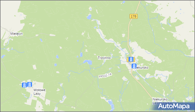 mapa Trzcinno gmina Człopa, Trzcinno gmina Człopa na mapie Targeo