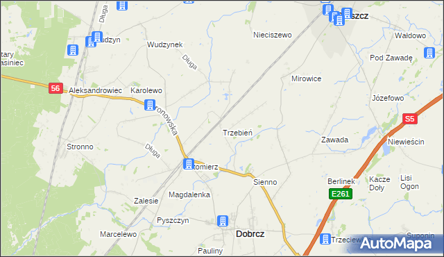 mapa Trzebień gmina Dobrcz, Trzebień gmina Dobrcz na mapie Targeo