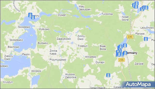 mapa Trzebuń gmina Dziemiany, Trzebuń gmina Dziemiany na mapie Targeo