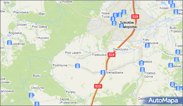 mapa Trzebuska, Trzebuska na mapie Targeo