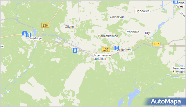 mapa Trzemeszno Lubuskie, Trzemeszno Lubuskie na mapie Targeo