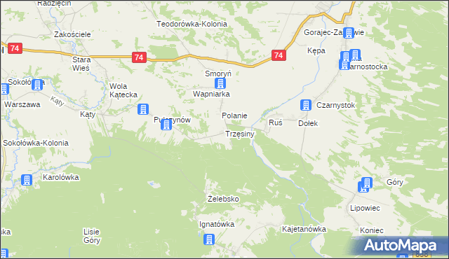 mapa Trzęsiny, Trzęsiny na mapie Targeo