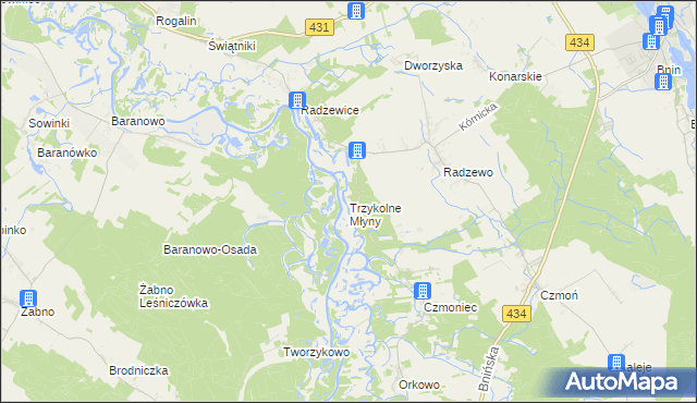 mapa Trzykolne Młyny, Trzykolne Młyny na mapie Targeo