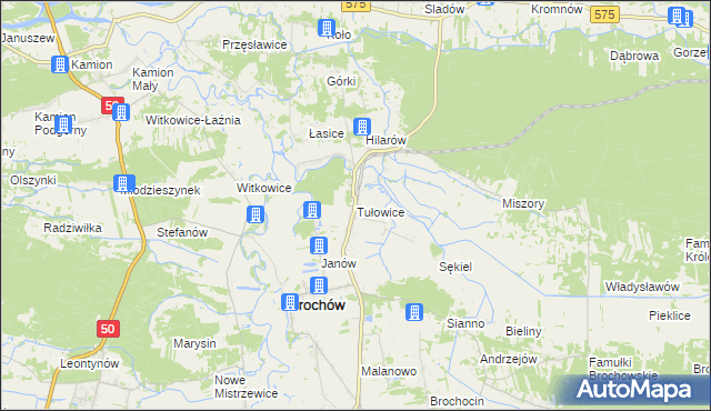 mapa Tułowice gmina Brochów, Tułowice gmina Brochów na mapie Targeo