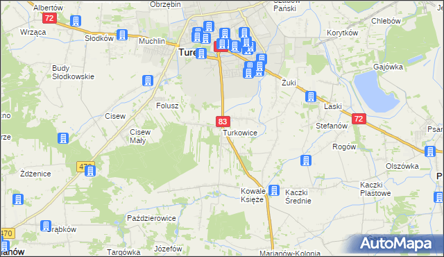 mapa Turkowice gmina Turek, Turkowice gmina Turek na mapie Targeo