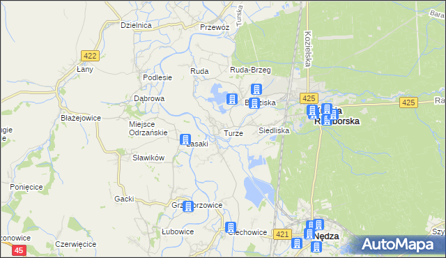 mapa Turze gmina Kuźnia Raciborska, Turze gmina Kuźnia Raciborska na mapie Targeo