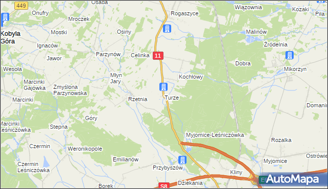 mapa Turze gmina Ostrzeszów, Turze gmina Ostrzeszów na mapie Targeo