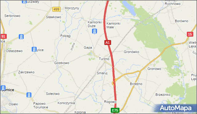 mapa Turzno gmina Łysomice, Turzno gmina Łysomice na mapie Targeo