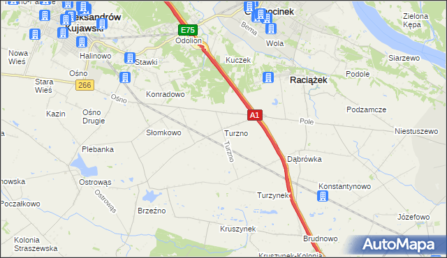 mapa Turzno gmina Raciążek, Turzno gmina Raciążek na mapie Targeo