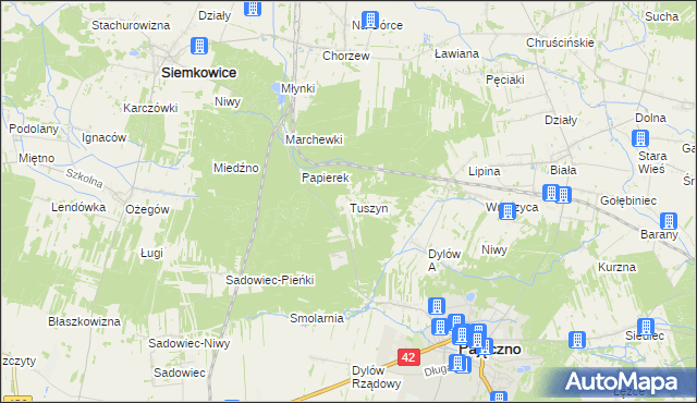 mapa Tuszyn gmina Pajęczno, Tuszyn gmina Pajęczno na mapie Targeo